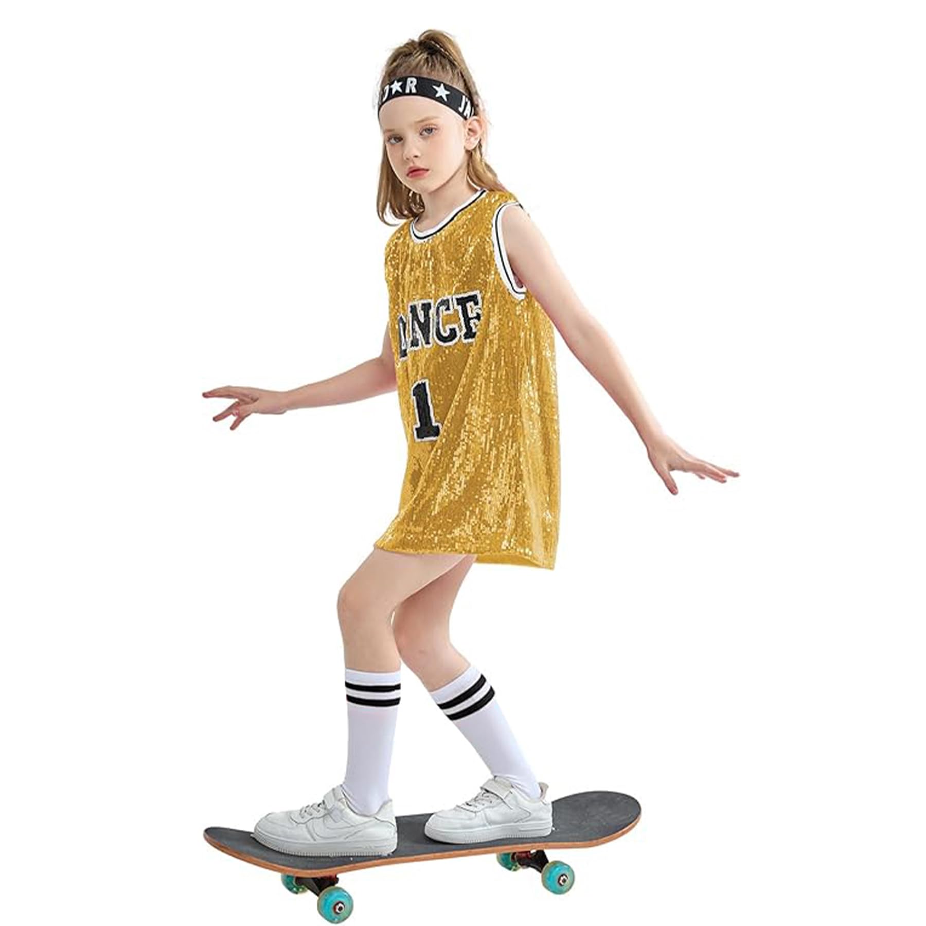 LOLANTA Costume de Danse à Paillettes pour Filles, Vêtements de Danse Hip Hop Jazz, Robe sans Manches à Paillettes Robe Débardeur
