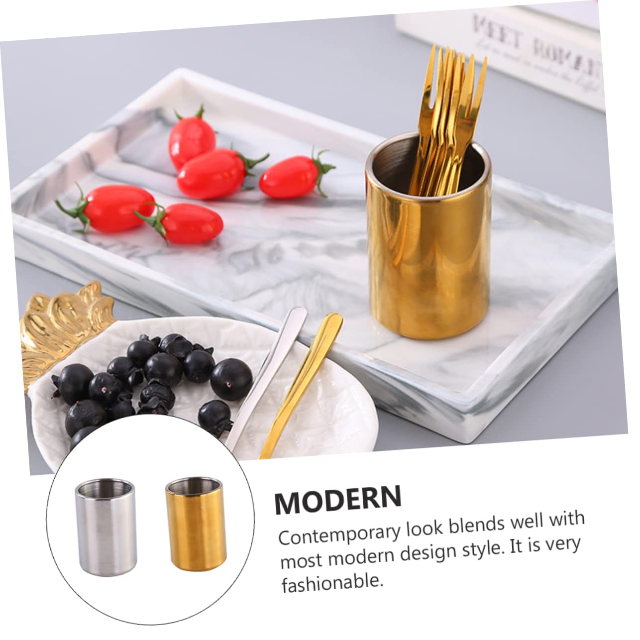 Cabilock 2 Juegos Tenedor De Frutas Soporte para Tenedor Y Cuchara Tenedores De Aperitivo Horquilla Extensible Tenedores De Oro Titular De La Placa De Papel Acero Inoxidable 2 Piezas * 2