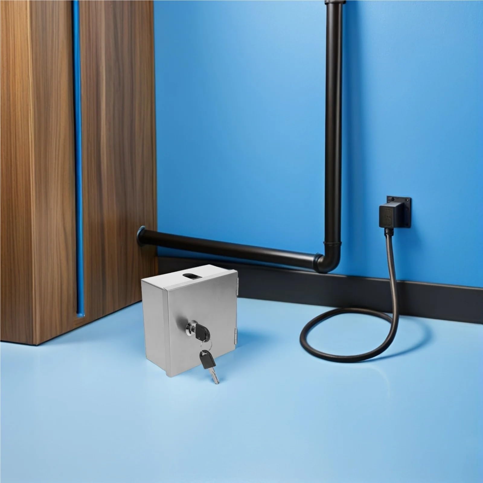 Protector de enchufe impermeable de acero inoxidable con cerradura para tapas de enchufes, antirrobo, resistente a la lluvia