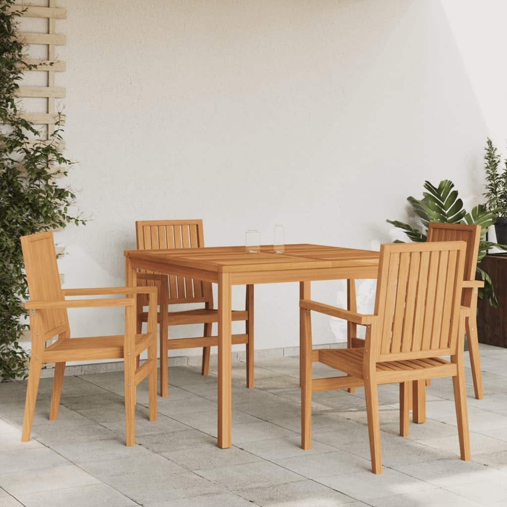 Set di mobili da giardino in legno massello di teak, 110 x 110 cm, 4 sedie impilabili, resistenti alle intemperie, per terrazza, balcone, giardino, 5 pezzi