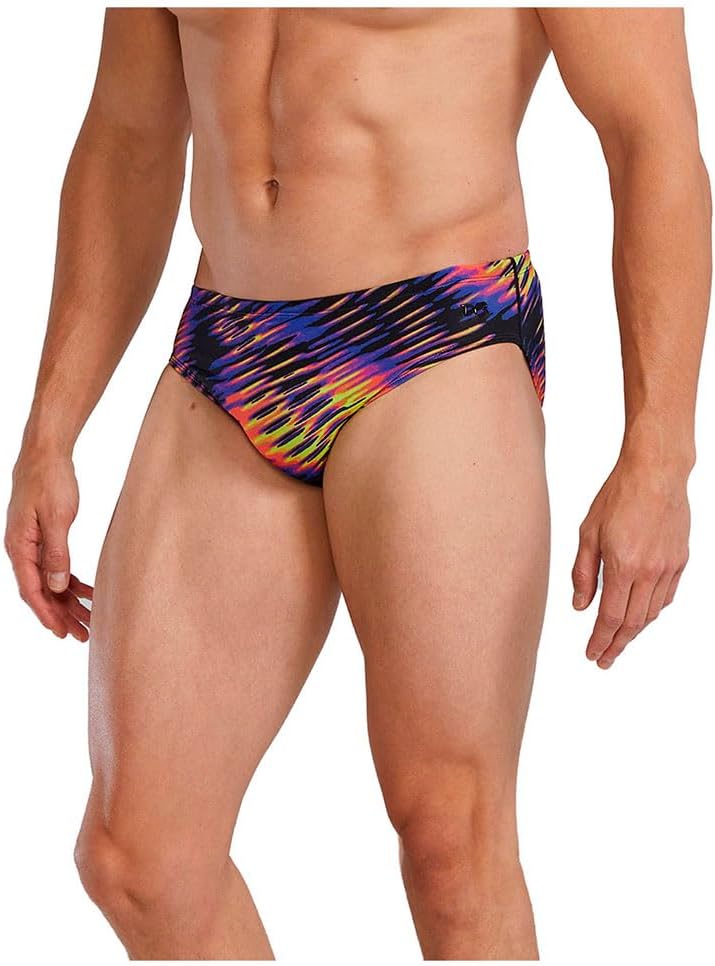 TYR Men's Durafast Elite Racer Brief Swimsuit, Lime/Multi, 38