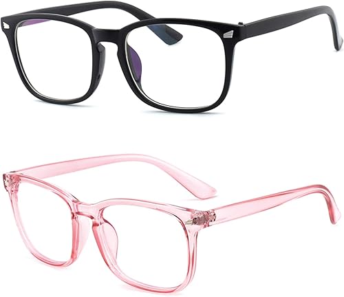 Gafas con bloqueo de luz azul para gafas y gafas antirayos azules, antifatiga ocular y UV para mujeres y hombres (2 paquetes de negro, rosa