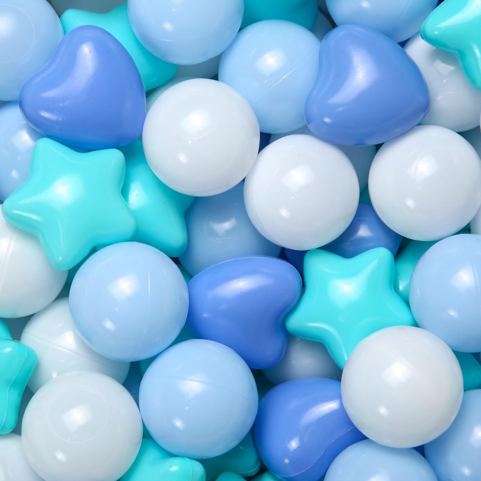 GOGOSO Ball Pit Balls 100 200 500 Pcs,Plastics Balls for Baby Toddlers Kids, Stars Hearts Shape for Pool,Play Tent,Party (Blue Green, 100)