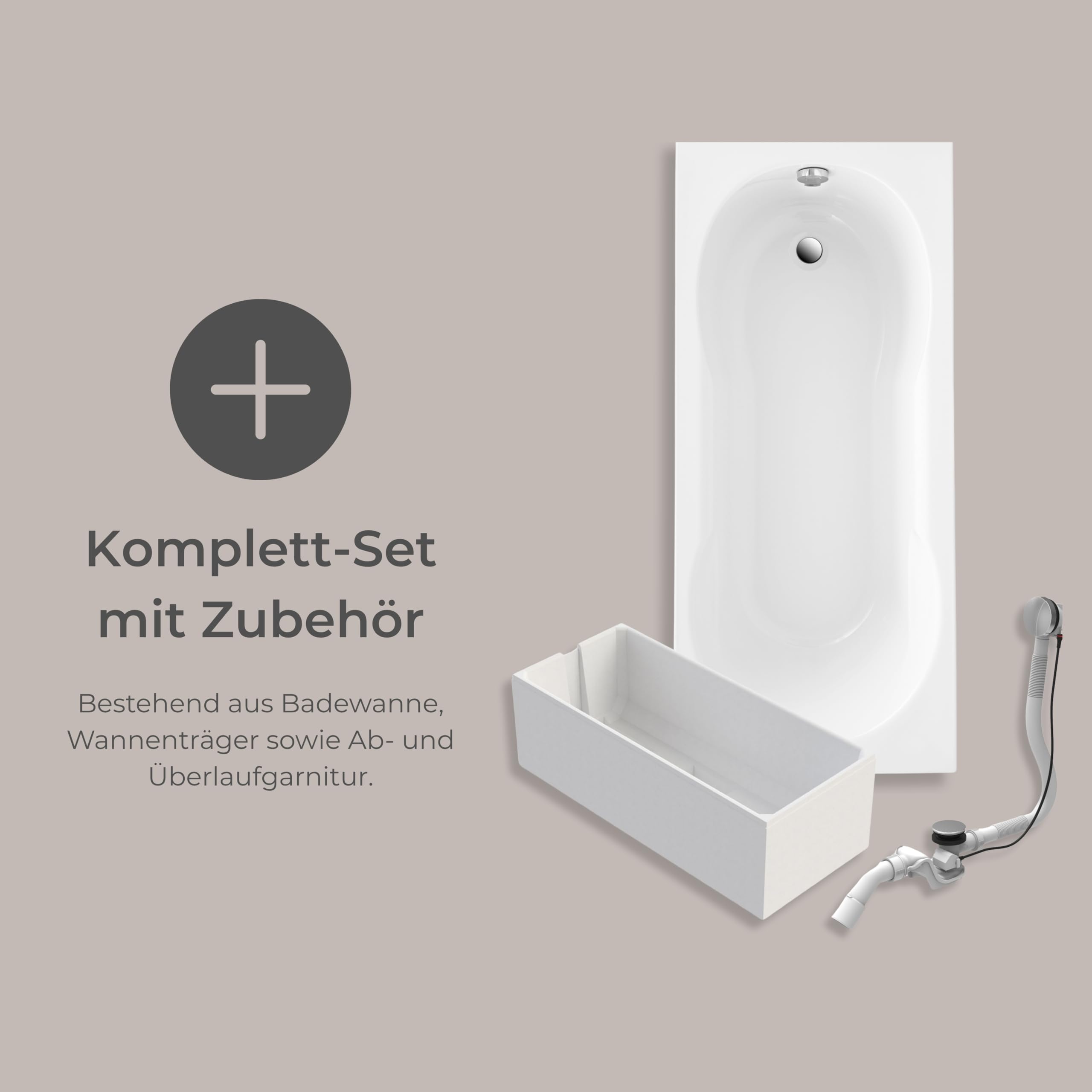Schulte Badewanne Ozea 170x75 cm, Acryl, Weiß glänzend