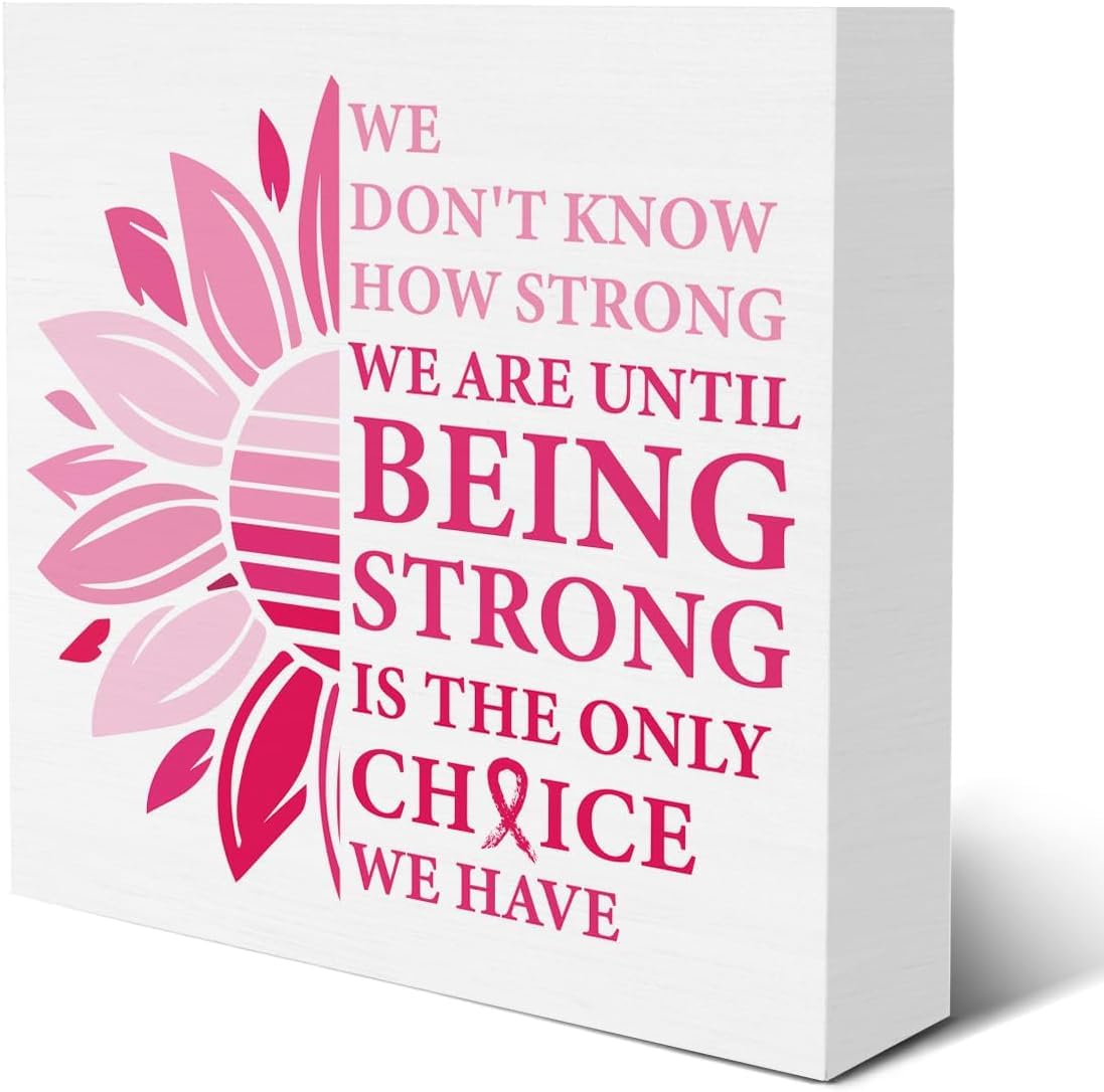 5x5 Inch Breast Cancer Awareness Box Sign Wooden Sunflower Decor