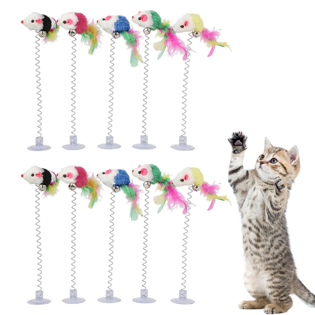 Cat Toy,Cat Feather Toys,Cat Teaser Wand and Cat Rainbow Wand, 10Pcs Cat Teaser Toys