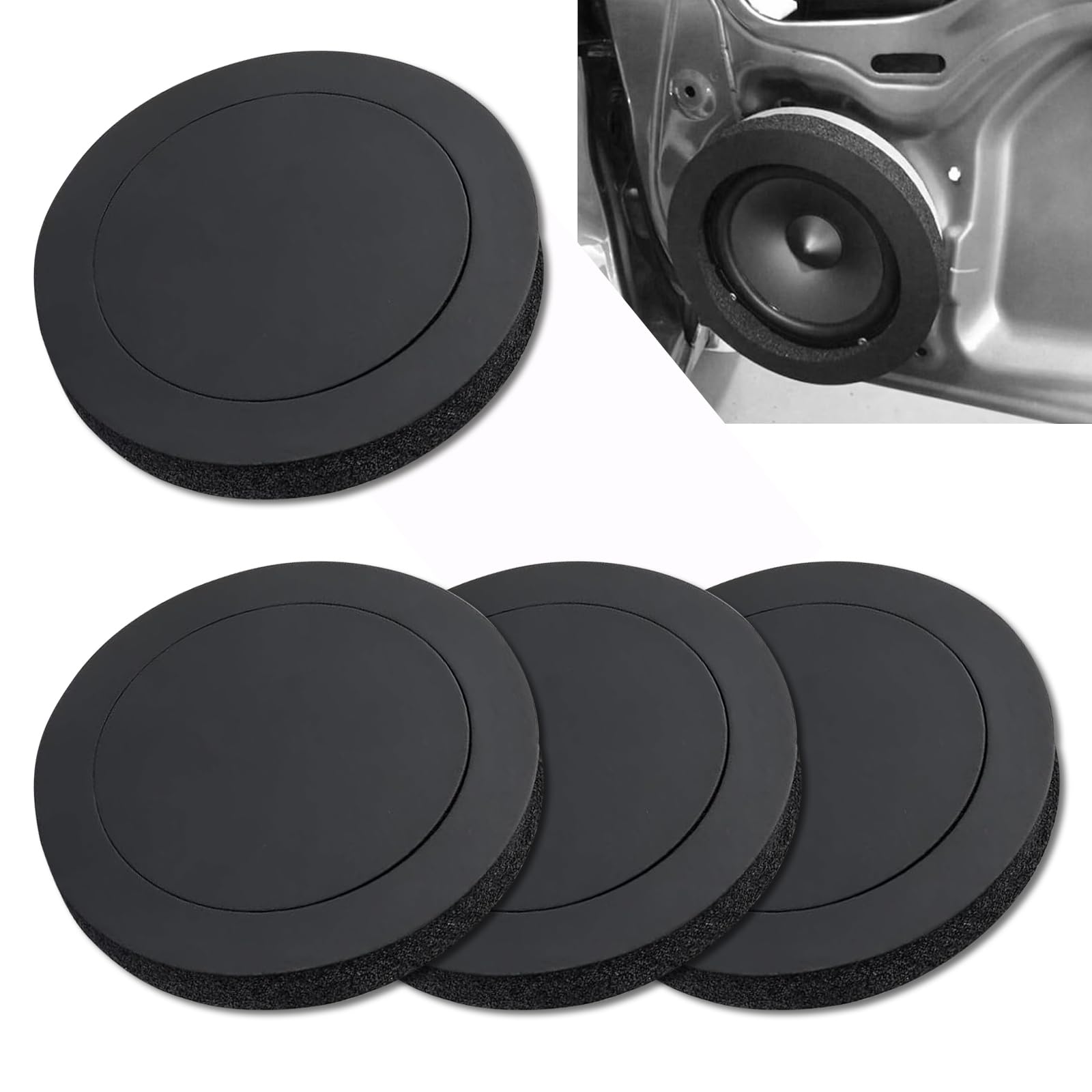 4 PCS Car 6.5" Audio Speaker Bass Foam Gasket, 5.5" ID 7.6" OD Enhanced Stereo Sound Modification Accessory, Slow Rebound Door Sound Insulation Seal Ring, Universal for Cars (Black)