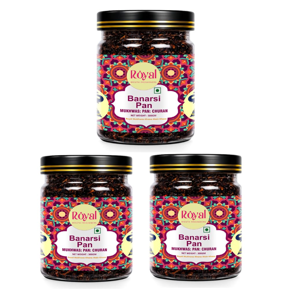 Royal Banarsi Paan Mukhwas - (Pack of 3 x 300 gm Jar Each) | Authentic Indian Sweet Paan Mouth Freshener | Digestive & Healthy After Meal Refreshment | Tasty Refreshment Mouth Freshners