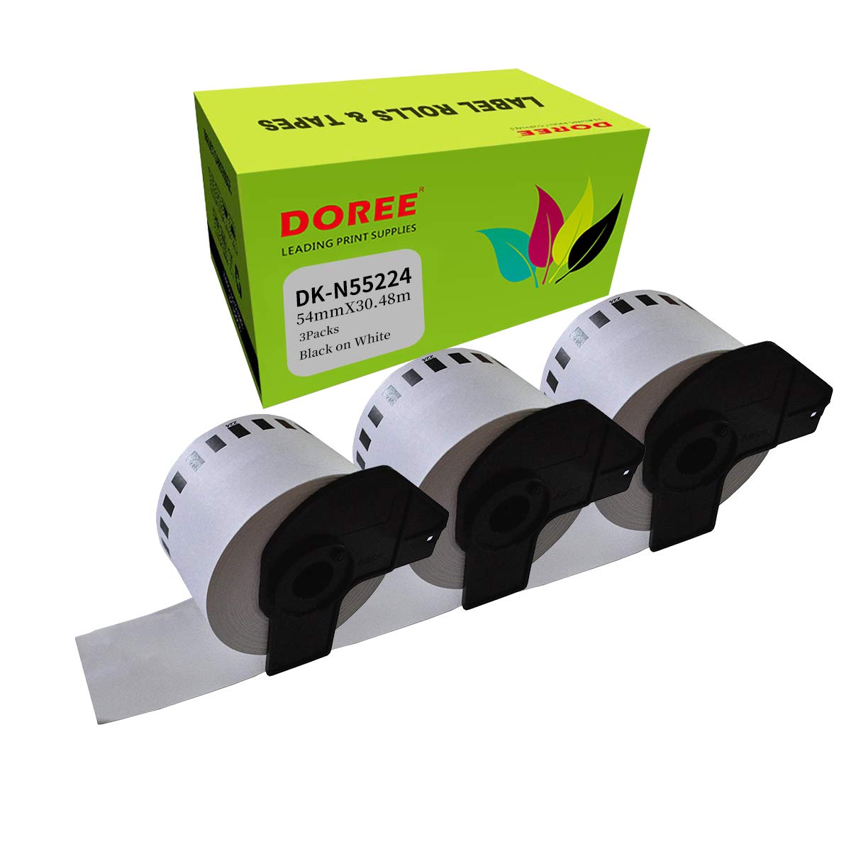 DOREE 3 Rollen DK-N55224 Endlosetiketten, kompatibel mit Brother-N55224, 54 mm × 30,48 m weiße Etiketten, für Brother Etikettendruckern: QL-650TD, QL-700, QL-710W, QL-720NW, QL-800,QL-1050, QL-1060