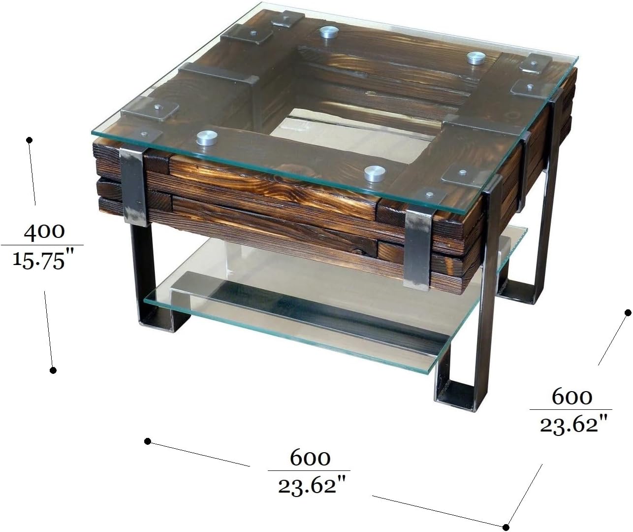 Industrial Loft Coffee Table with Glass Shelf (White, 24")