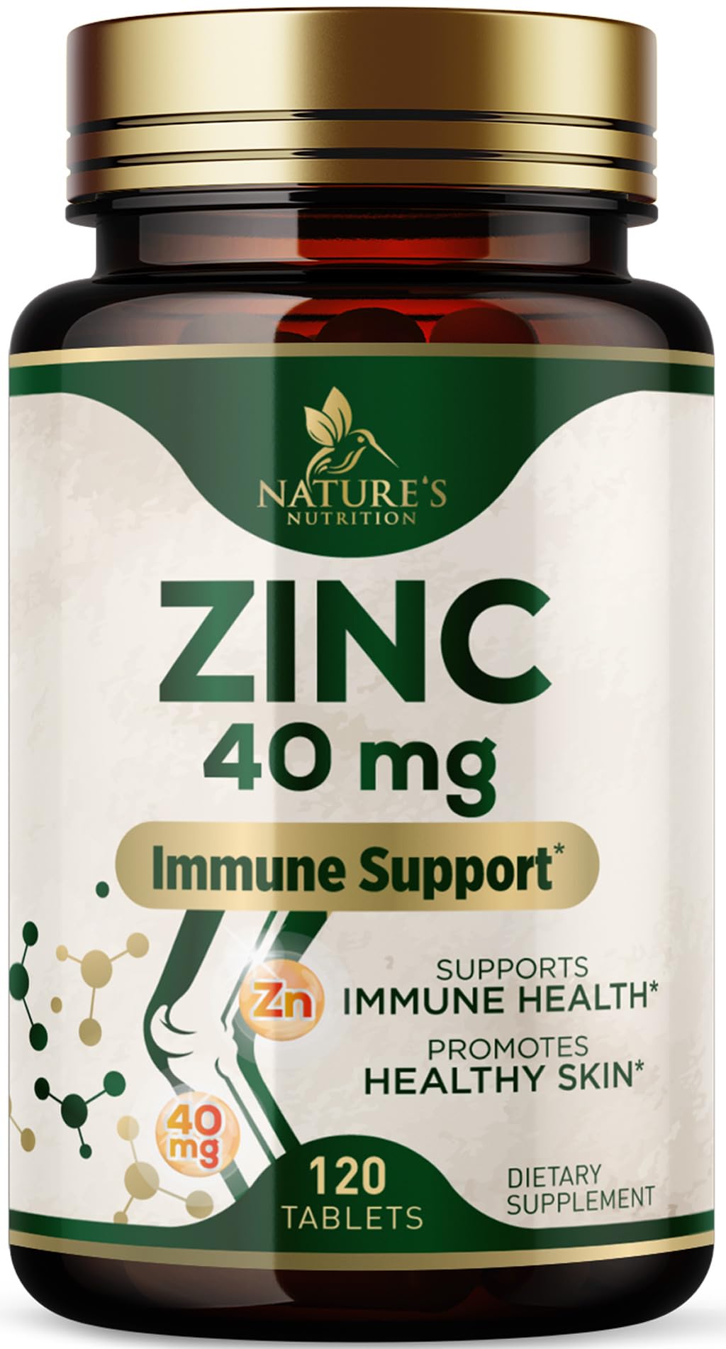 Zinc 40mg - High Potency Supplement for Immune System Support & Skin Health - Best Zinc Tablets for Women & Men - Vegan Zinc Antioxidant Supplements - Gluten-Free - Bottled in the USA - 120 Tablets 120 Count (Pack of 1)