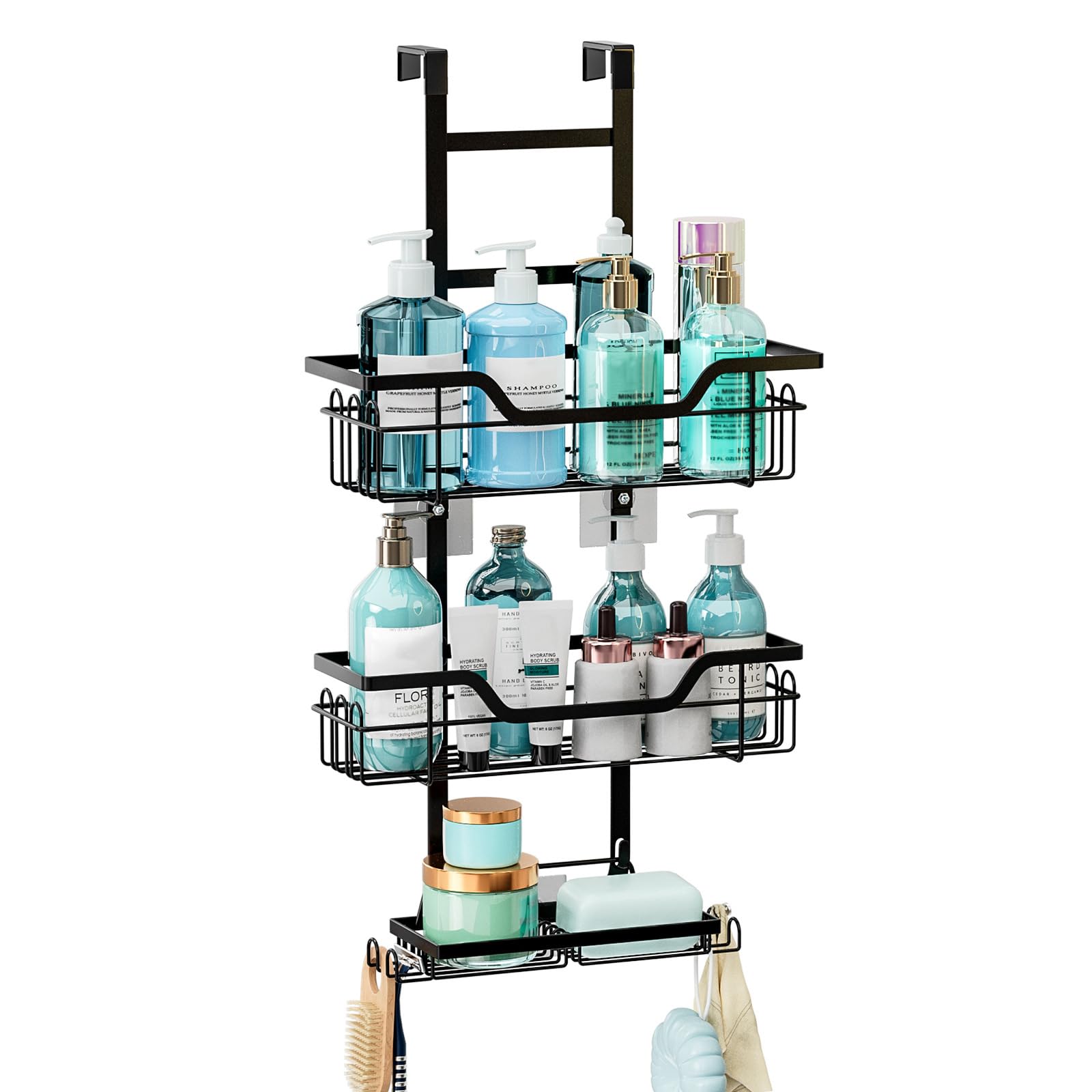 KKTAPOS 3 Tier Over the Door Bathroom Shelf Hanging Shower Caddy No Drilling Hanging Bathroom Organizer Shelf Basket