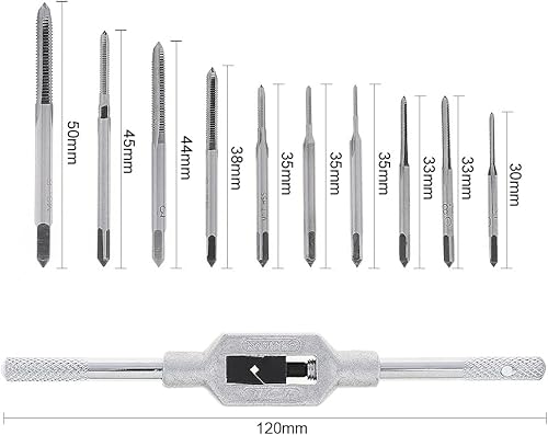 Miniatura 3 de Juego de 11 llaves de grifo mini métricas con rosca de acero de alta velocidad M1 M1.2 M1.4 M1.6 M1.7 M1.8 M2 M2.5 M3 M3.5 Llave de grifo ajustable