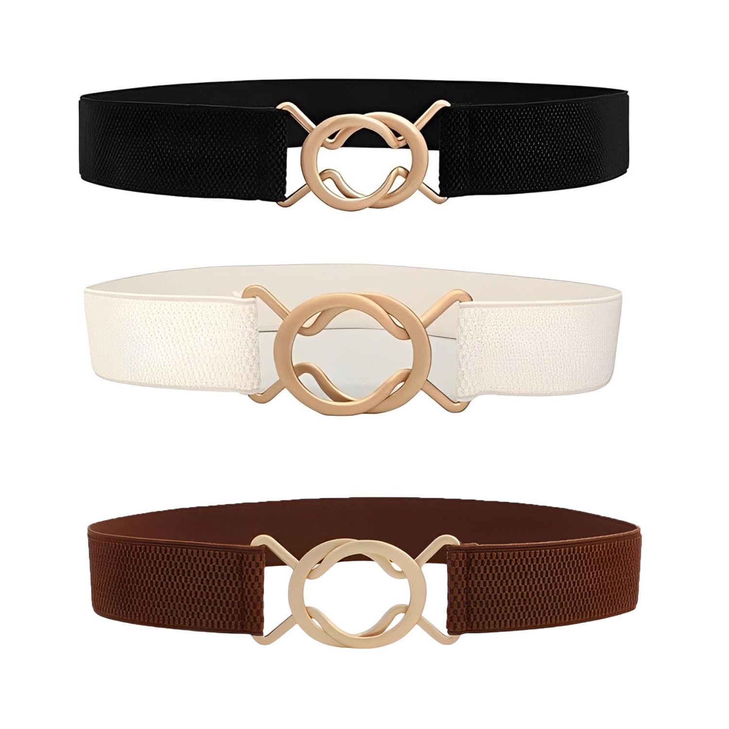 syga Pack Of 3 Women’s Stretchable Simple Elastic Waist Belt – Slim Dress Belt With Ring Buckle(Black&White&Brown)-picture-52