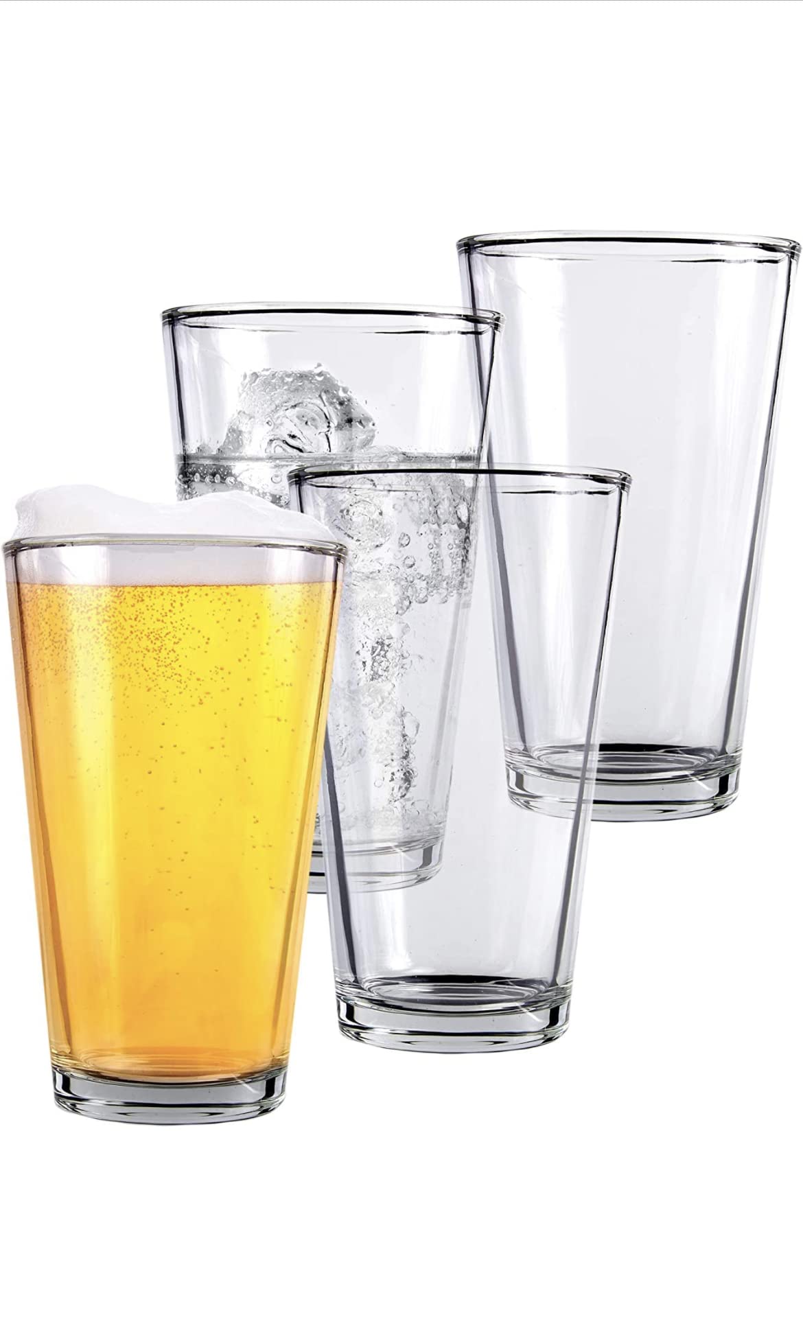Set of 4 - Drinking Glasses 16 oz Highball Glasses Water Glasses Glass Cups Cup Sets Pint Glasses