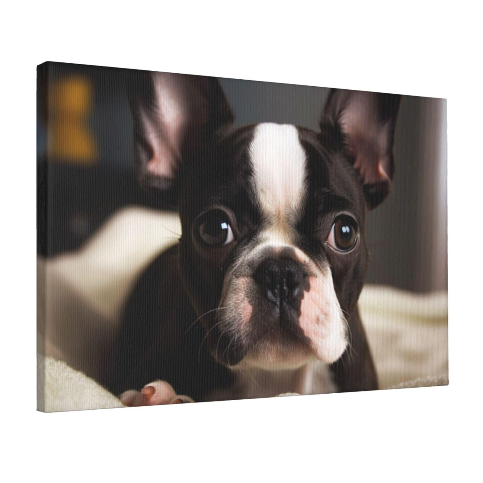 Canvas Wall Art for Living Room Wall Decor 12"x18" Modern Artwork Painting Pictures Hanging Canvas Prints Cute Boston Terrier Aesthetic Wall Art for Bedroom Bathroom Office Wallart Decor