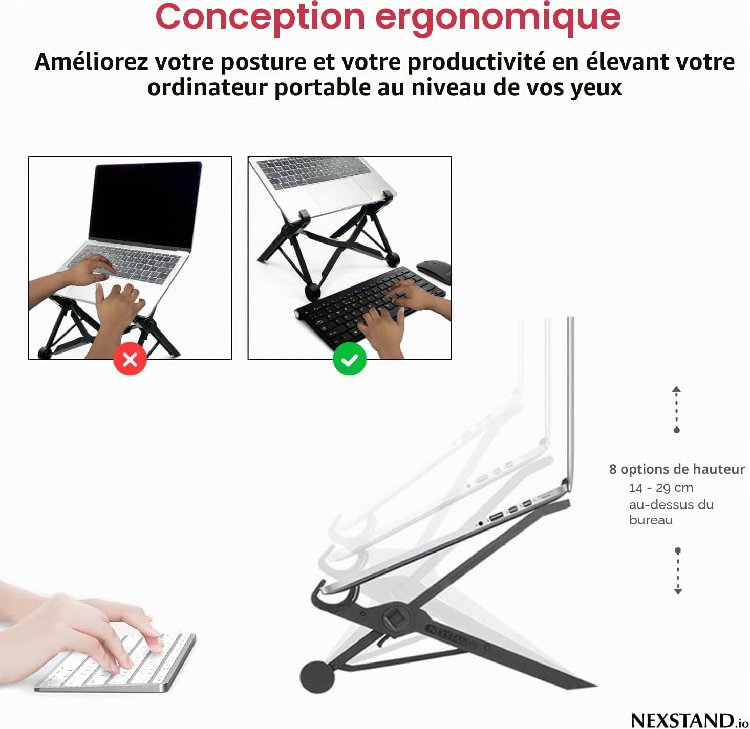 NEXSTAND K2 Support Ordinateur Portable – Léger et Pliable, Ultra Portable, 8 Hauteurs Réglables – pour Bureau, Voyage, MacBook, PC 10-17
