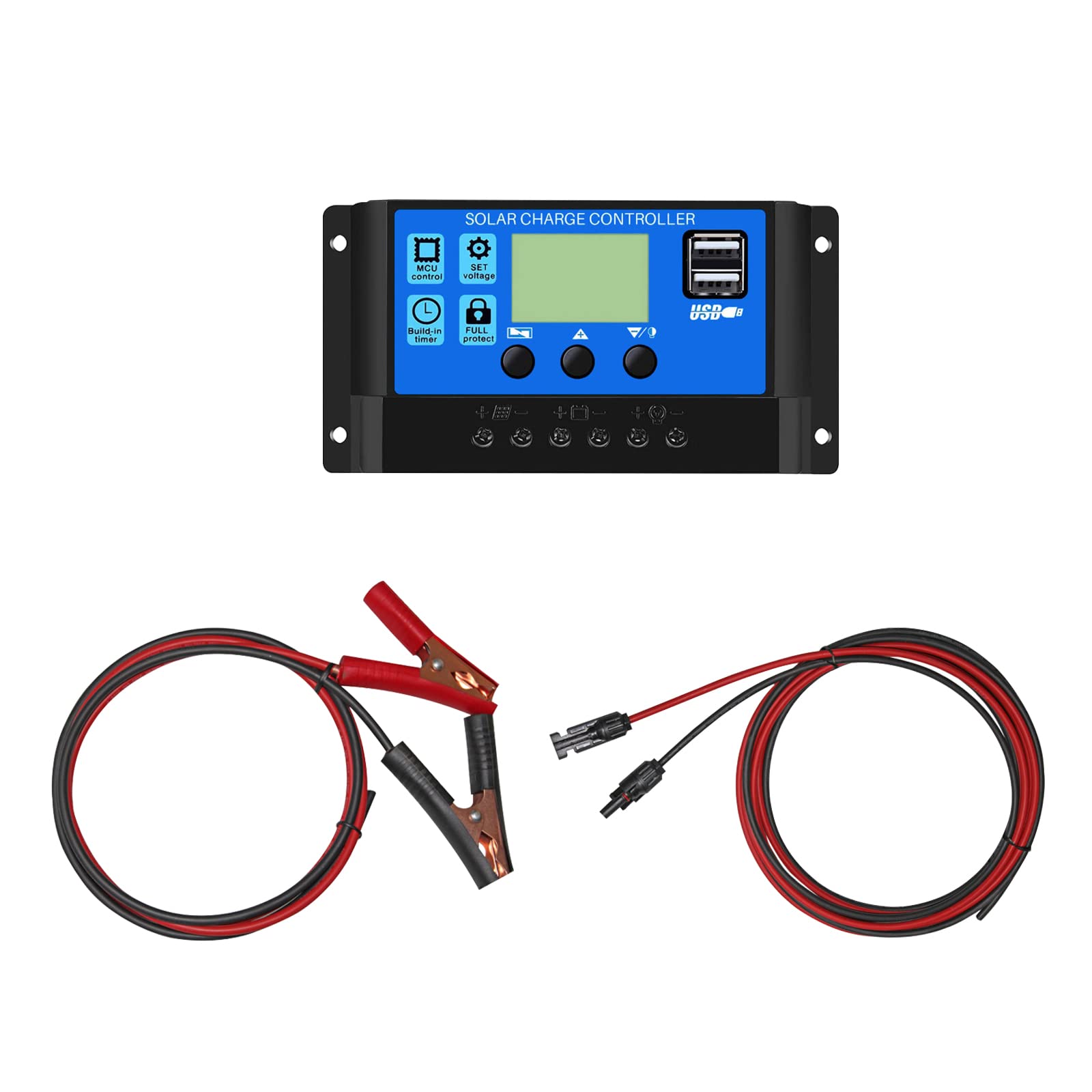 Solarmodul Zubehör-30A 12v 24v Laderegler-Anschlussleitung-Verdrahtungsbuchse Photovoltaik-Anschlusskabel mit Krokodilklemme (an Batterie angeschlossen) zum Anschluss des Solarmoduls
