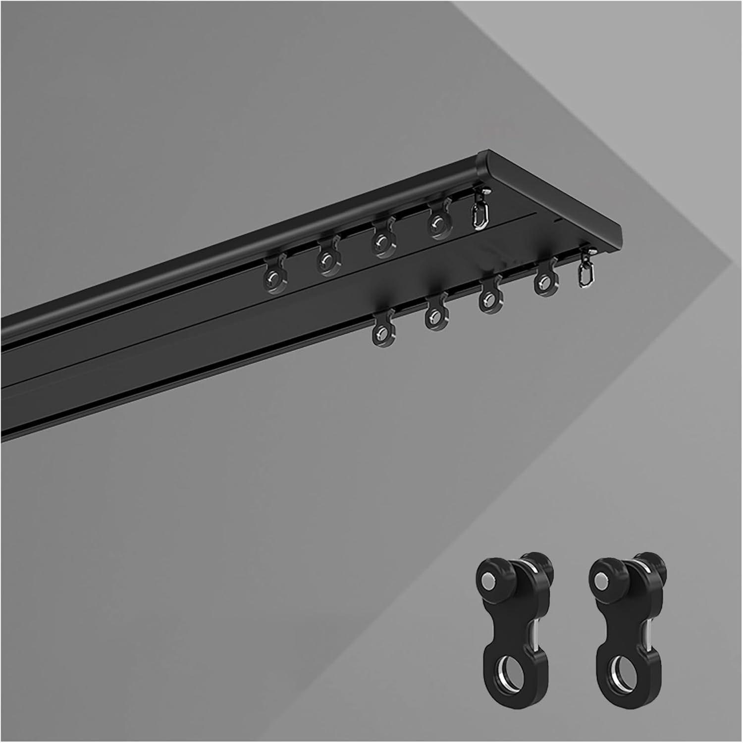 Ceiling Curtain Track System with Silent Gliders – double curtain rail track sliding room divider for hospital, rv, Bedroom, Living Room, Shower, Hotel(Black,2.2m/7.2ft)