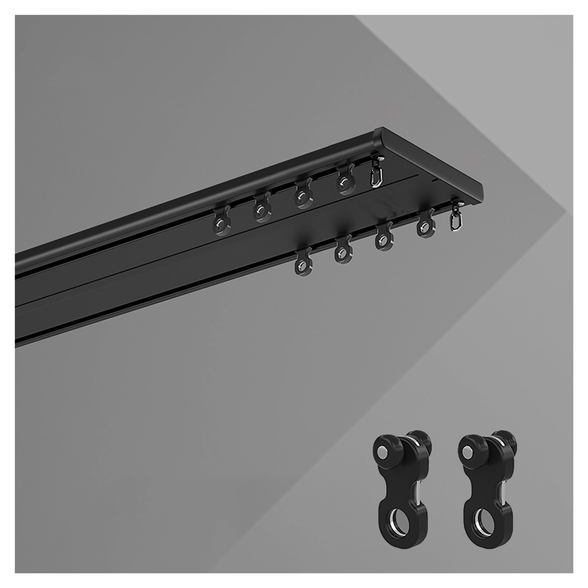 Rail rideaux de plafond double noir 2m30 avec patins silencieux