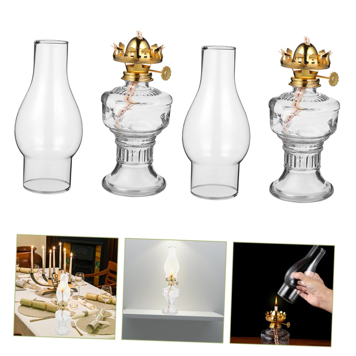 Mobestech 2 pièces Lot de Lampes à Pétrole Anciennes Verre et Lampe à Huile Décorative Rétro pour Salon Chambre Salle de Bouddha et Fête Ornements de Table Multifonctions