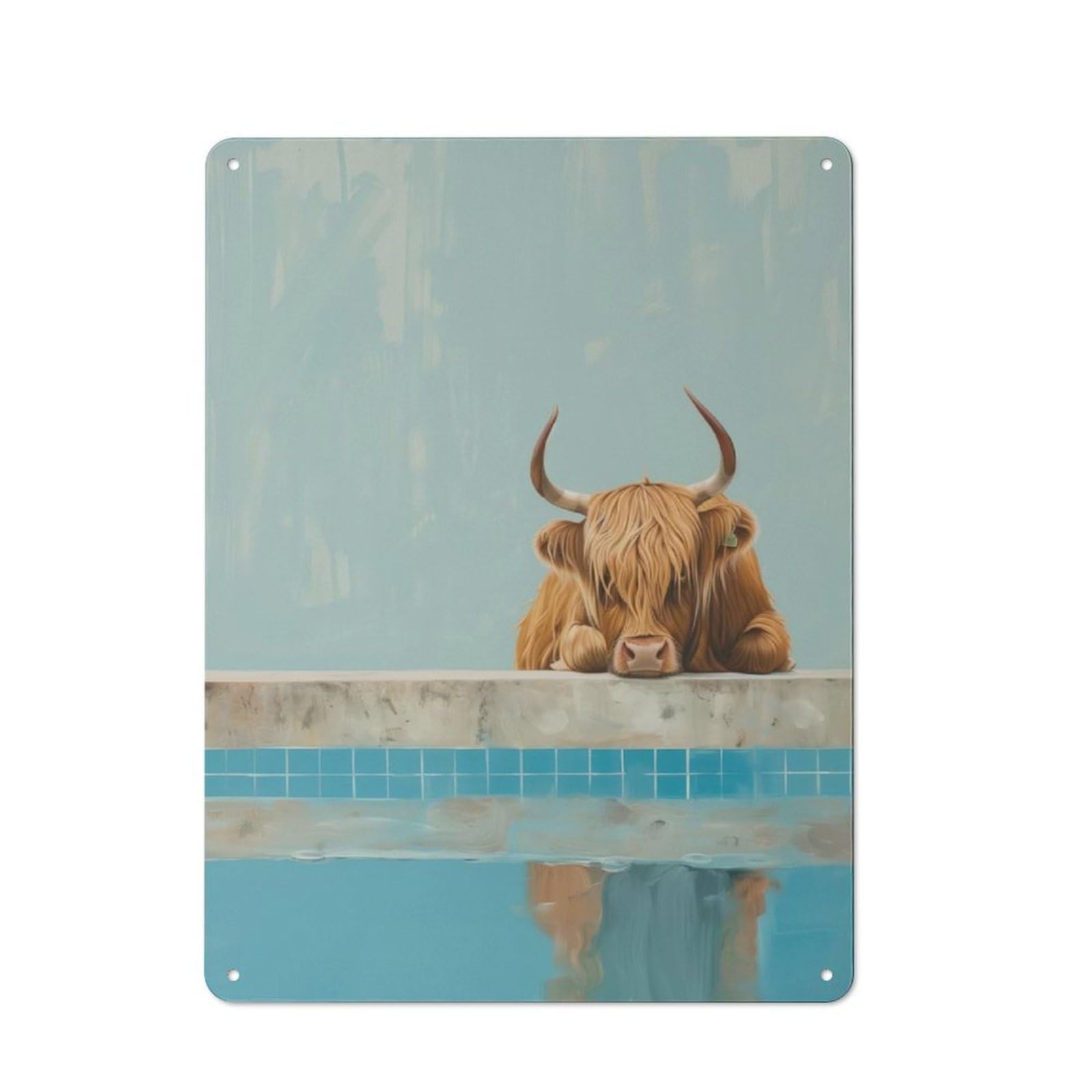 Junmoney Style-9 Highland Cow Pool Retro Metal Wall Sign 40X30cm For Living Room Or Hallway, For Collectors Decorating Living Rooms And Hallways
