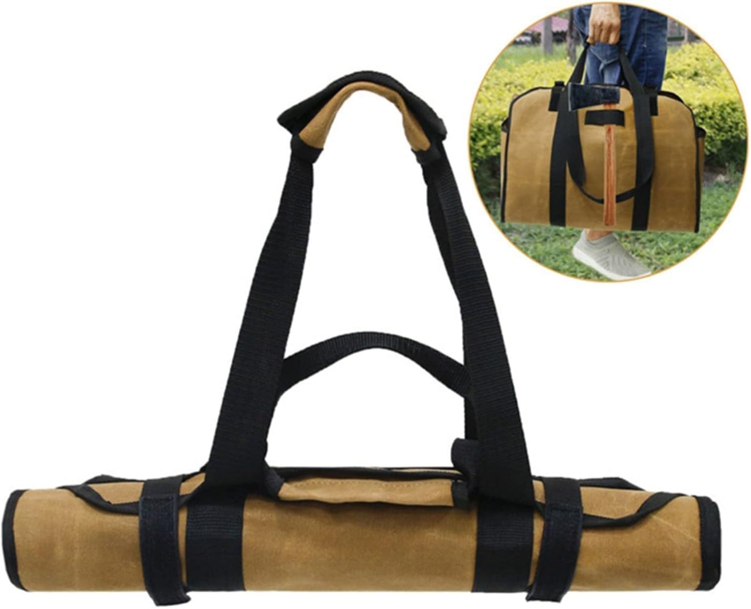 Log Carrier for Firewood Waxed Canvas Fireplace Wood Holder Log Tote BagFirewood Storage Bag