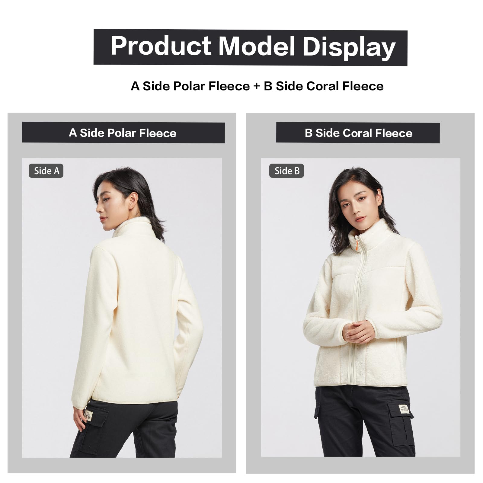 BWBIKE Mujer Cálida Cremallera Manga Larga Suave Chaqueta Polar Fuzzy Fleece Abrigo Reversible de Recreación al Aire Libre con Doble Forro para Otoño Invierno