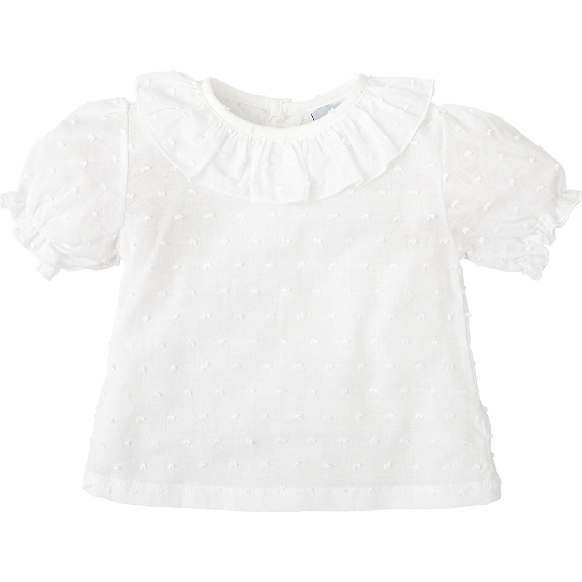 BABIDU Camisa bebé Niña Algodón Plumetti, Cuello Volante Fruncido Y Manga Corta con Elástico Camicia Unisex - Bimbi 0-24