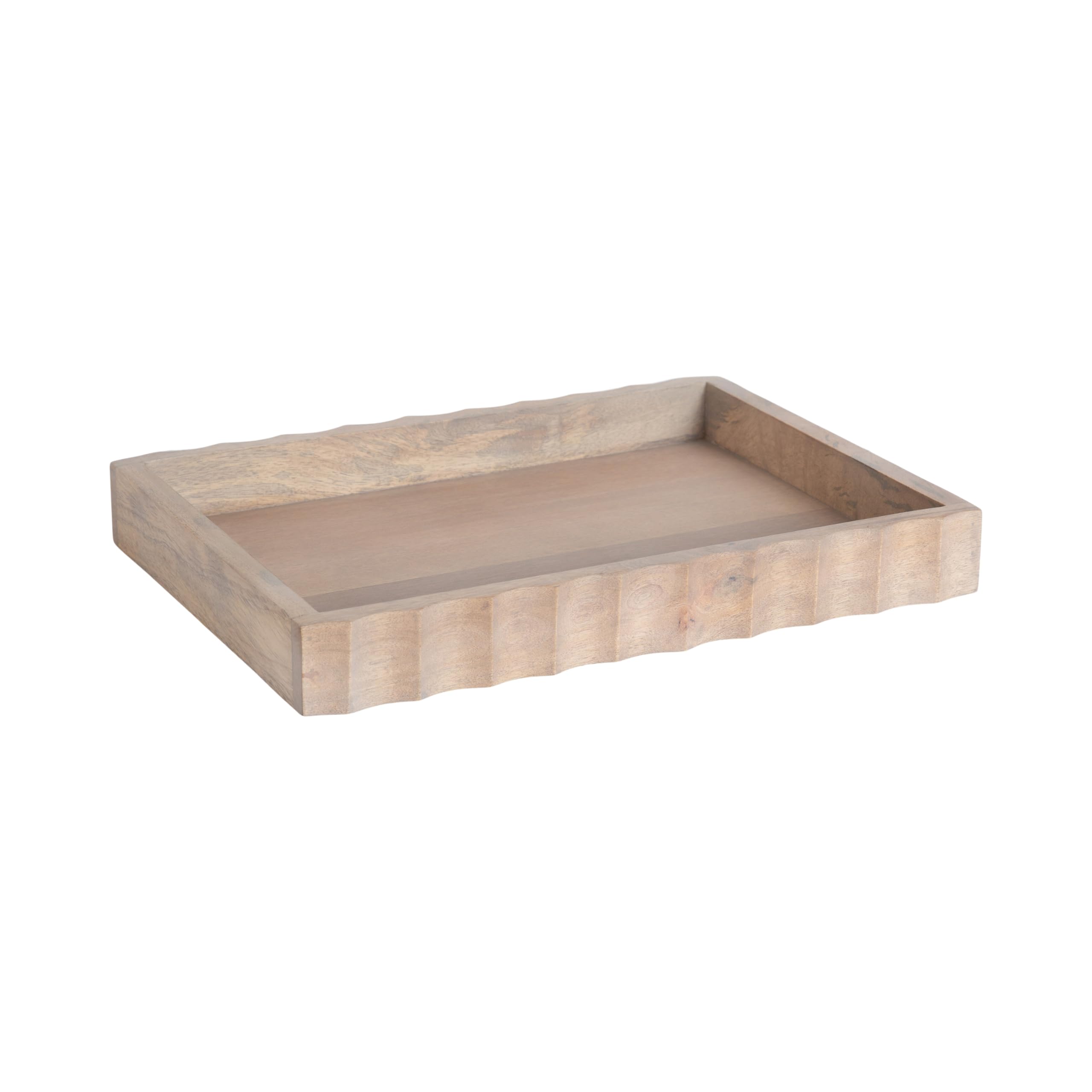 Kate and Laurel Lissi Decorative Rectangle Tray with Wavy Design; 16 x 12; Natural Wood; Modern Scalloped Serving Tray for Coffee Table Ottoman; Dining Table; or Entryway Catch-All Tray