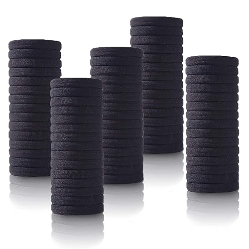 Vrose Flosi Lazos para el cabello para mujeres, niñas, hombres y niños pequeños, sin costuras, para cabello grueso y rizado, bandas de goma negras