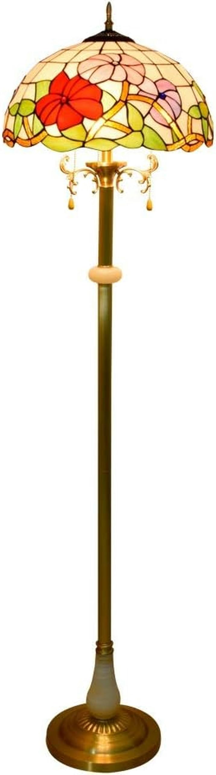 IUokLU Tiffany Standing Reading Lamp 16-" Tiffany European Style High-Grade Morning Glory Lamp Pure Copper Vertical Reading Lamp, for Study Living Bedroom Decoration