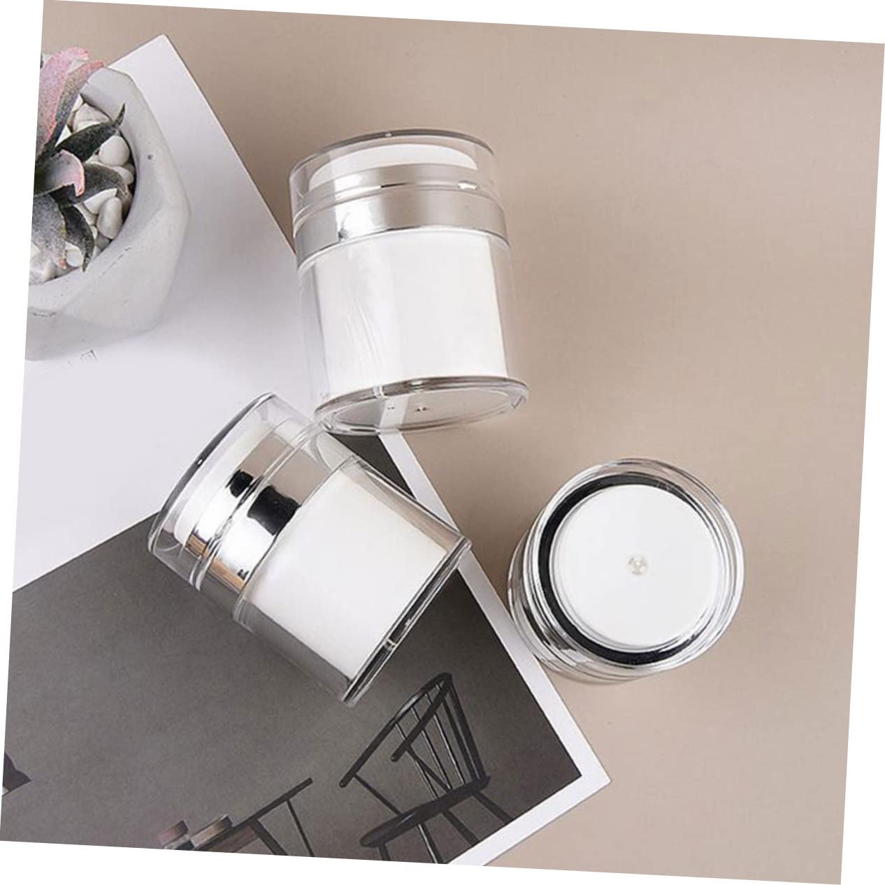 Housoutil Envases Para Crema 6 Frascos De Crema Prensados ​​de Tamaño De Viaje Frascos Con Sin Aire Para El Cuidado De La Piel y Maquillaje Práctico Subbotella Dispensador De Loción Al Vacío Frasco