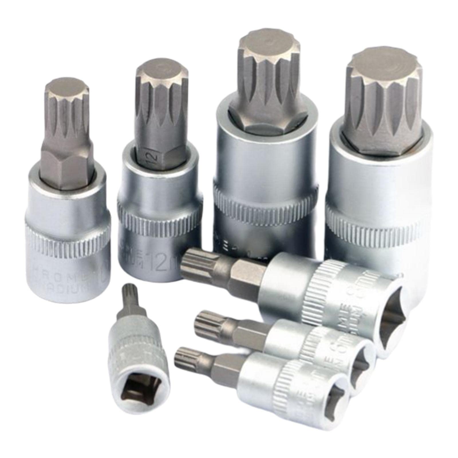 Skkwjege Silver 8 Pieces Socket Ratchet Screwdriver Bit Set M4 M5 M6 M8 M10 M12 M14 M16