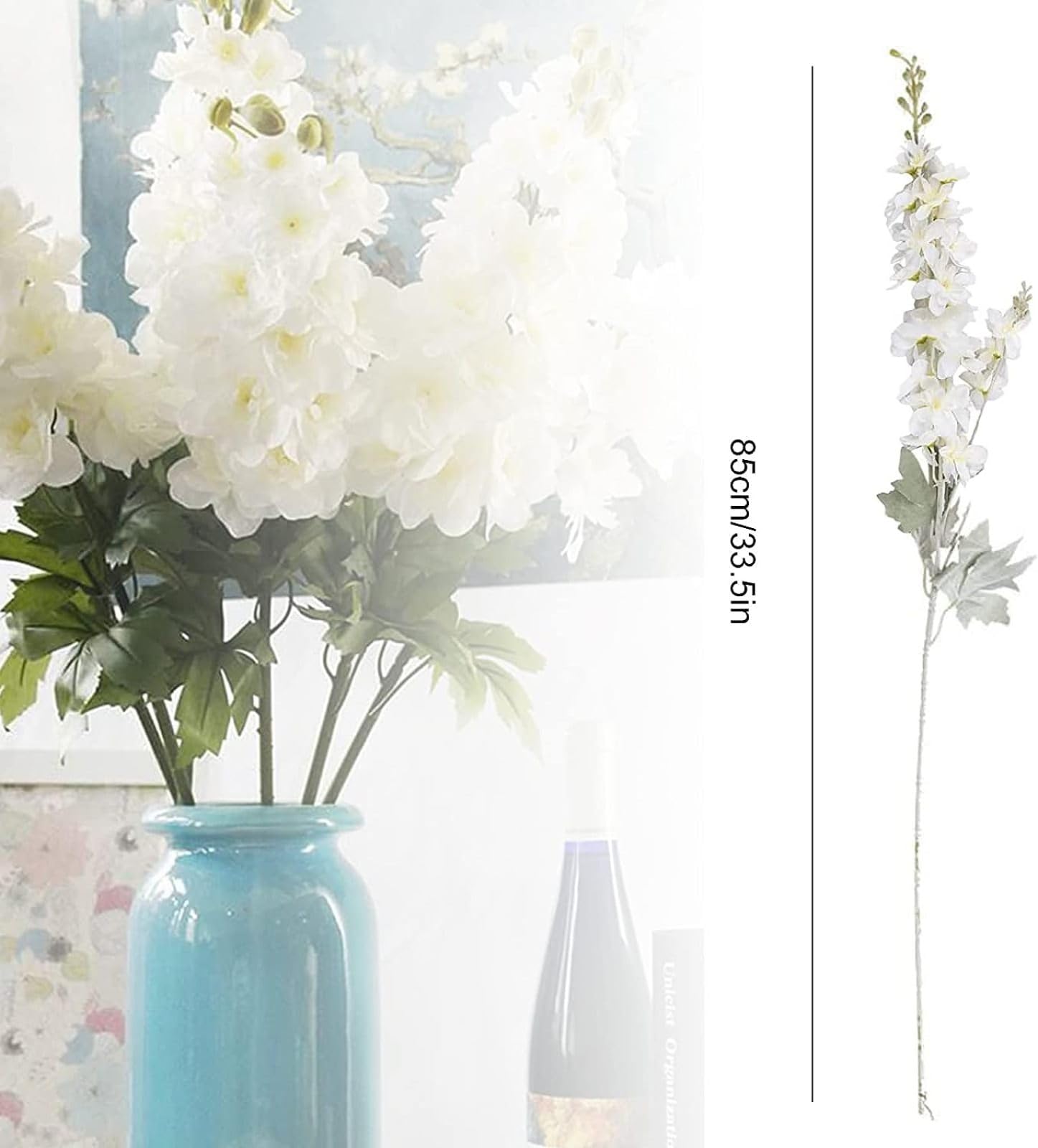 INSUNSIX 6 fiori artificiali in seta di champagne, delphinium, 83,8 cm, a stelo lungo, per vasi alti, colore bianco avorio, fiori finti per matrimoni