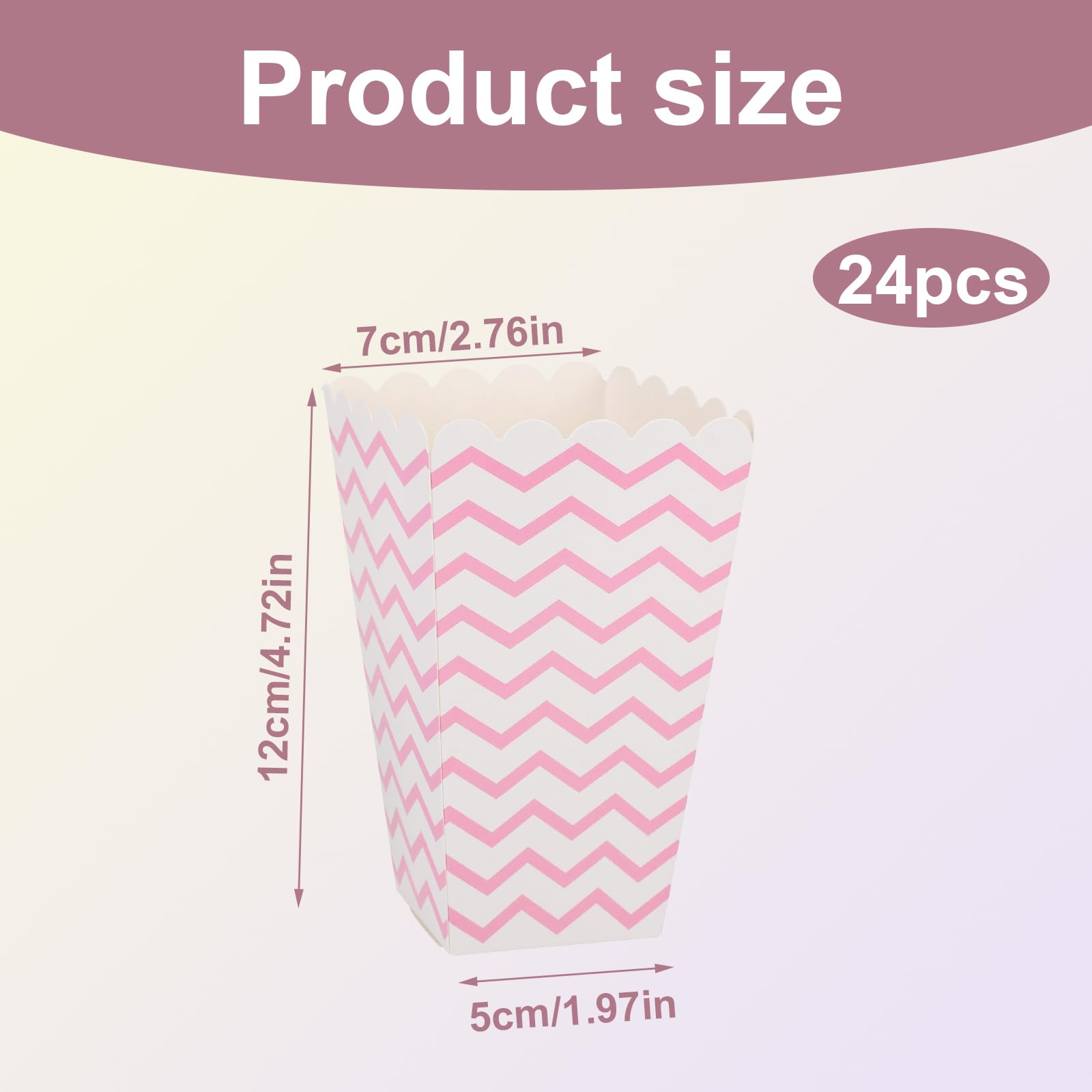 lasuroa 24pcs Pink Popcorn Boxes, Small Popcorn Bucket Wavy Stripe Pattern Decorative Container for Birthday Party Favor Supplies