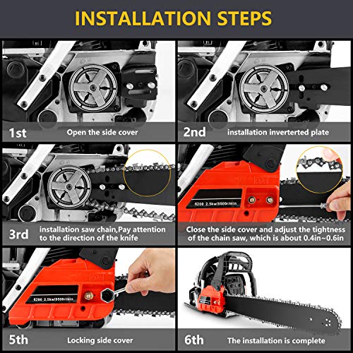 62CC 20_Inch Gas Chainsaws, 3.5HP Guide Board Chainsaw Gasoline Powered Handheld Cordless Petrol Gasoline Chain Saw Chainsaw for Farm, Garden and Ranch (Red Black)