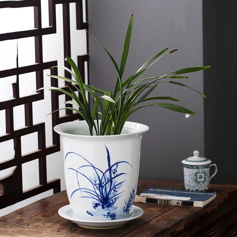 SWENEEN Blue And White Porcelain Flowerpot Plants Pots Nursery Plant Pots Planter Indoor Chinese Porcelain Planter Oriental Planter Ceramic Succulent Planter Orchid Planter Pot F,