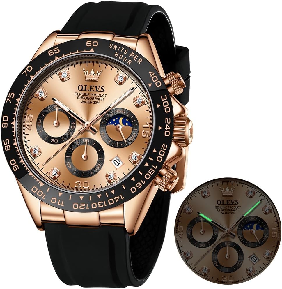 OLEVS Herrenuhr Business Luxus Diamond Moon Phase Männliche Uhr Chronograph Mode Kleid wasserdichte Datum Analoge wasserdichte Männer Armbanduhr