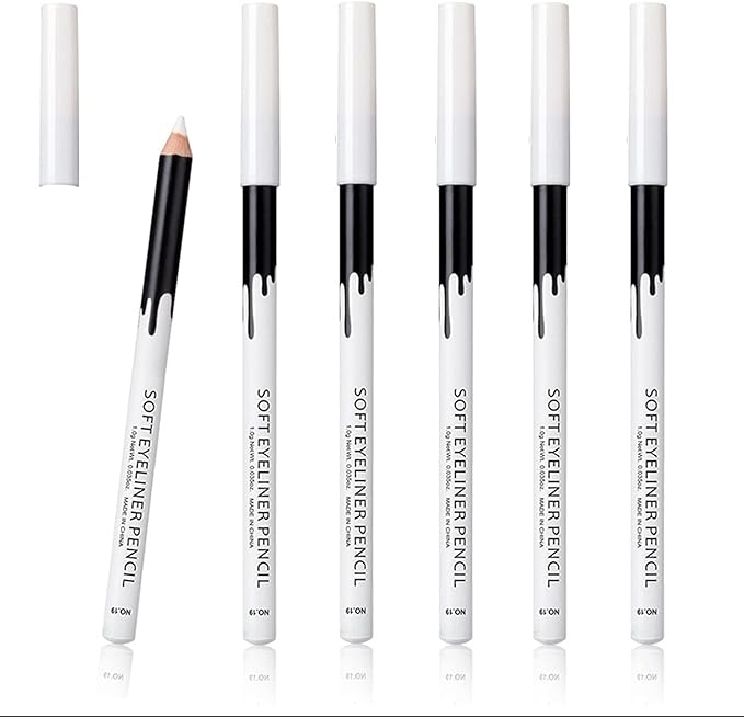 6 White Eyeliner Pencils Professional Use as Highlighter, Soft