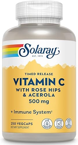 SOLARAY Vitamina C con rosa mosqueta y acerola 500 mg Función inmunitaria saludable de dos etapas, liberación prolongada, apoyo para la piel, el