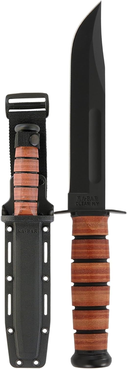 Ka-Bar 2-5020-0 US Military Army Fighting/Utility Knife,7" Blade,Brown Leather/Black