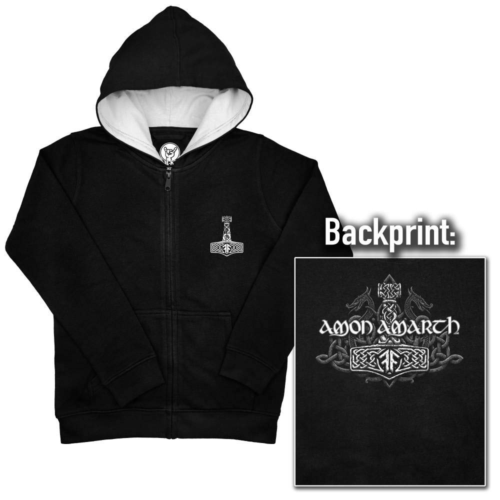 Metal Kids Amon Amarth (Thors Hammer) - Kinder Kapuzenjacke, Schwarz, Größen von 92 bis 164 (2 bis 14 Jahre), offizielles Band-Merch
