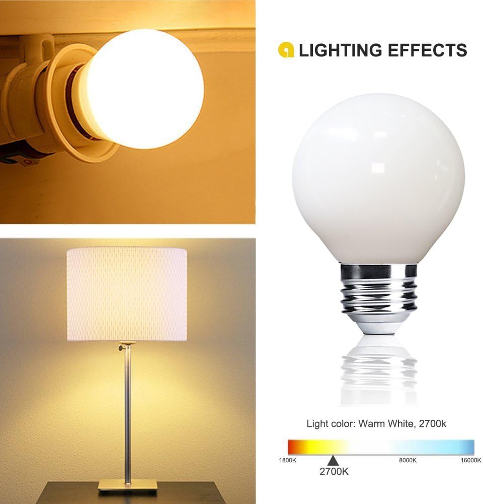 MRDENG Vanity LED Light Bulbs 40 Watt for Vanity Mirror, G16.5 3.5W Globe LED Bulb, E26 Socket, Warm White (2700K) Pack of 6