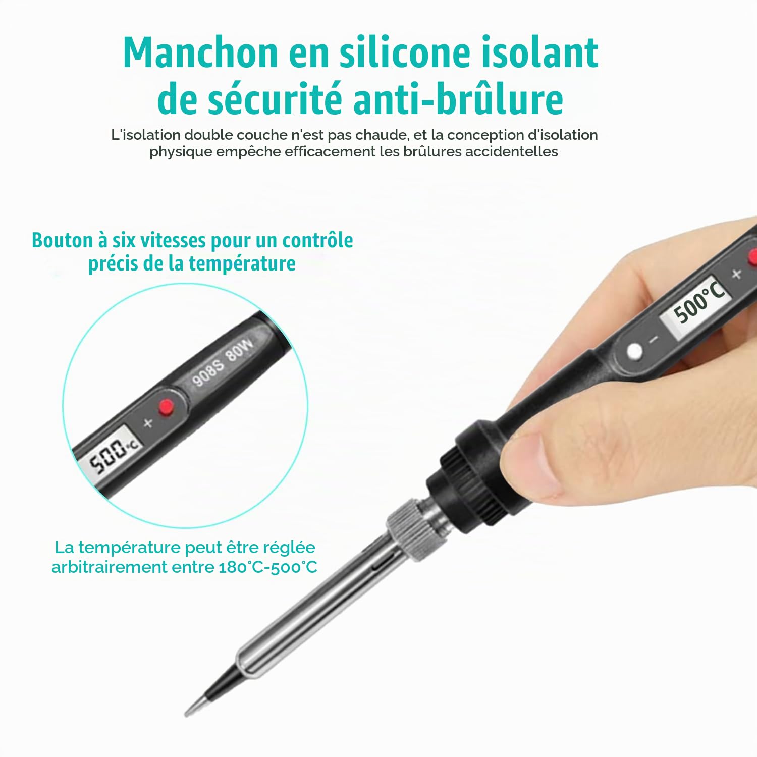 Fer à Souder Kit, 80W Température Réglable avec Multimètre Numérique 180~500℃ Électrique de Precision avec fil à souder, 5 Pointe de Soudage, Pompe à Dessouder