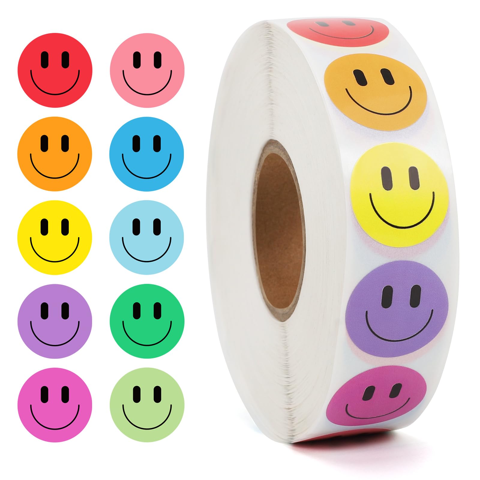 2000PCS Happy Face Stickers, 1 Inch, 10 Colors, Stickers for Kids Reward, Water Bottle Smiling Stickers, for Student Planner and School Classroom Teacher Charts Calendar Gift Wrapping