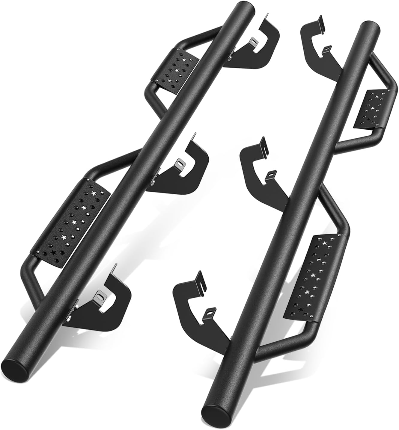 Auto Dynasty Drop Running Boards Compatible with 2007-2019 Silverado Sierra 1500 2500HD 3500HD Extended Cab, Mild Steel Round Tubing Side Step Rail Nerf Bar, Black Powder Coated Step Bars