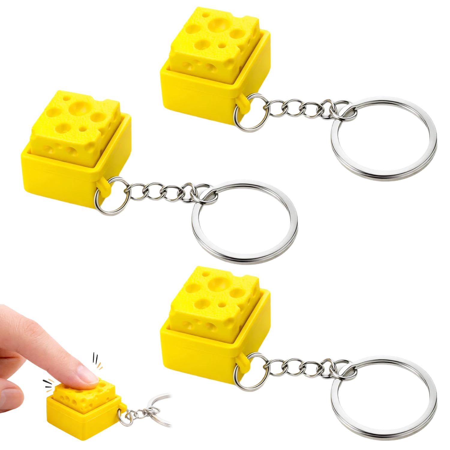 3Pcs Keyboard Fidget Toy, Cheese Shaped Mechanical Keychain, Clicky Stress Relief Keyring, Portable Fidget Toy for Adults Office Desk