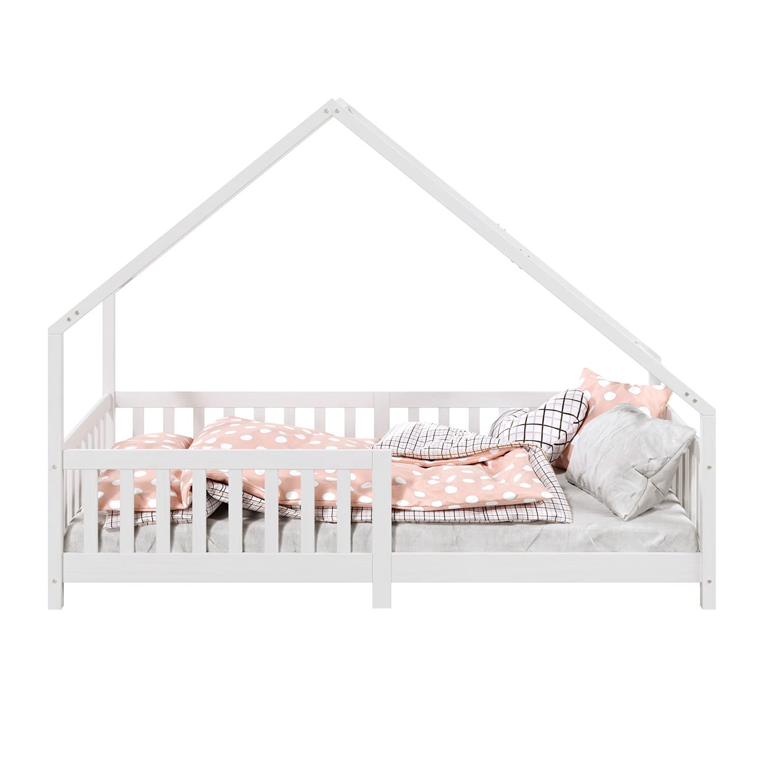 IDIMEX Lit cabane CORA lit Enfant Simple Montessori asymétrique en Bois 90 x 190 cm en pin Massif lasuré Blanc