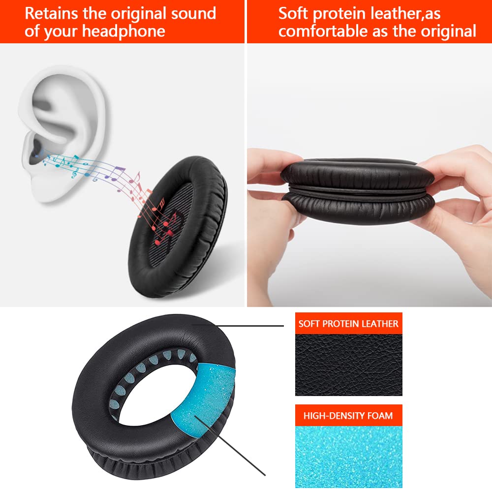 Bose Coussinets d'oreille Rechange pour Casque QuietComfort QC35/QC35 II, Mousse viscoélastique et Cuir protéique, Noir, 1 Paire